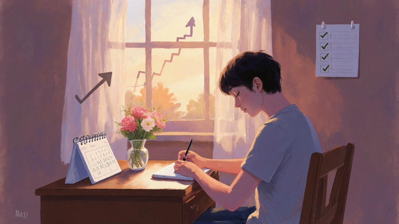 デート後に日記を書き、成長を記録する人物の静かな光景