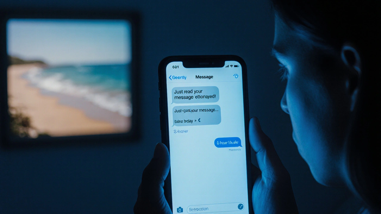 スマホの既読スルーのメッセージ画面と、それを眺める不安な人物の様子。