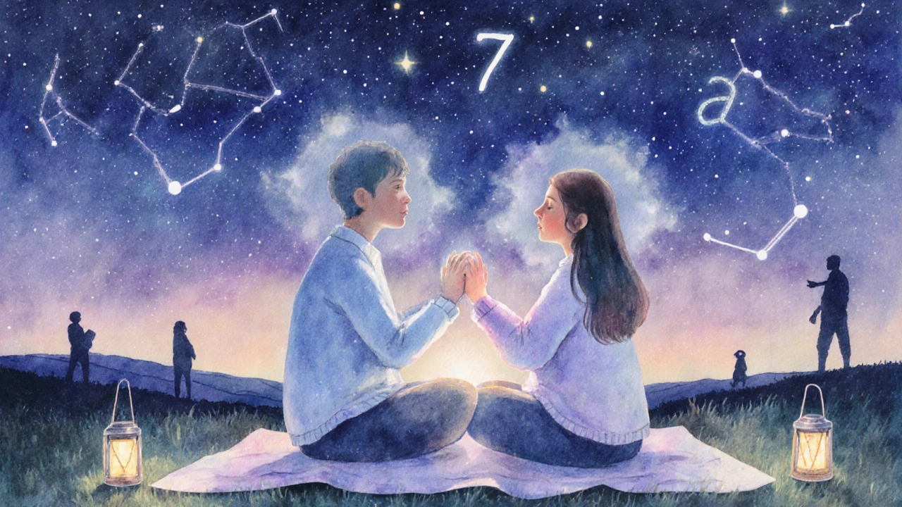 星空の下で瞑想するカップルのロマンチックなデート。