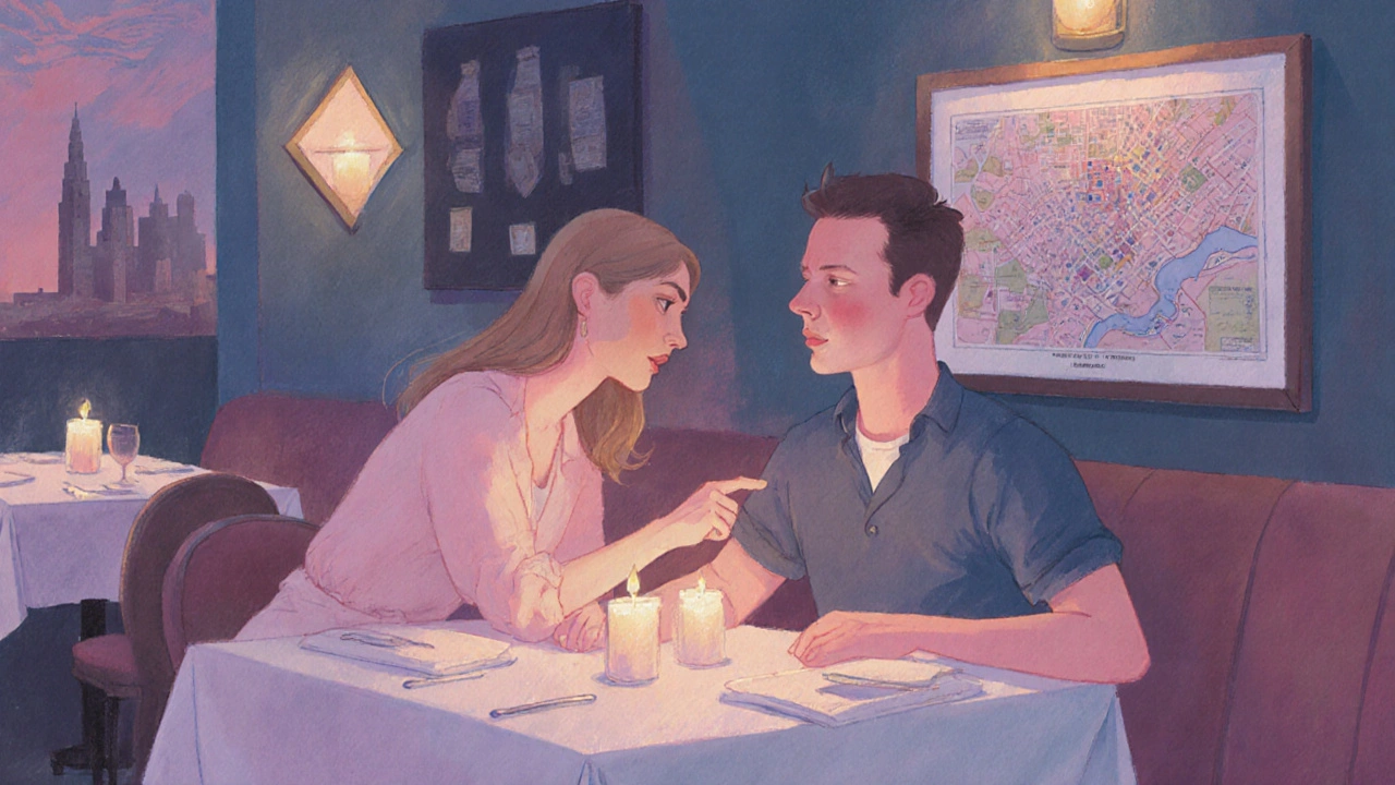 映画後のレストランで次の約束を提案する二人。